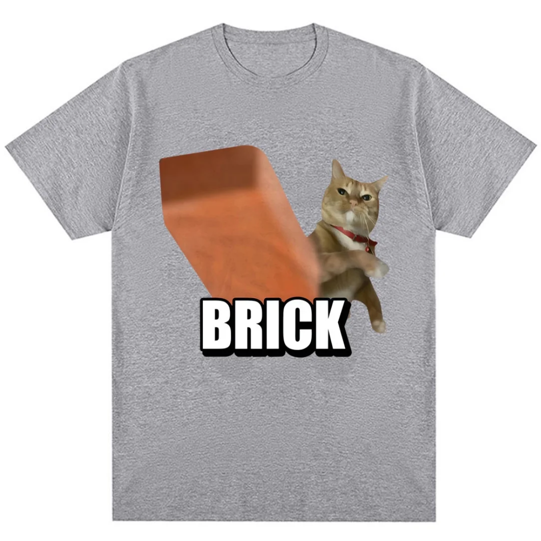 مضحك القط رمي الطوب ميمي الجرافيك تي شيرت الصيف موضة الرياضة القطن الخالص تي شيرت رجالي ملابس الأطفال المحملة Y2k امرأة
