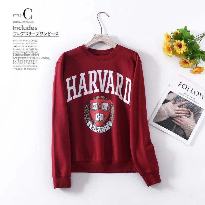 Loose Fit Long Sve round Ne Sweatirt Inner Fce Letter Print Street Sle Women's Autumn New Arrival Value plus Size