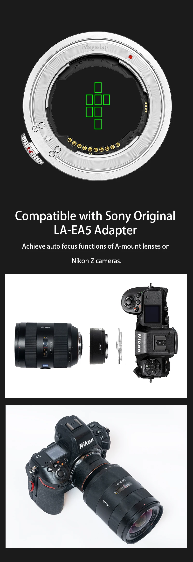 MEGADAP ETZ21 Pro+ Autofokus-Adapter für Sony E Tamron Sigma Objektive auf Nikon ZR ZF Z6II Z5 Z5IIC ZFC Z8 Z9 Z8 Z7 Z7II Z7 Z6II Z50 – Detail 3