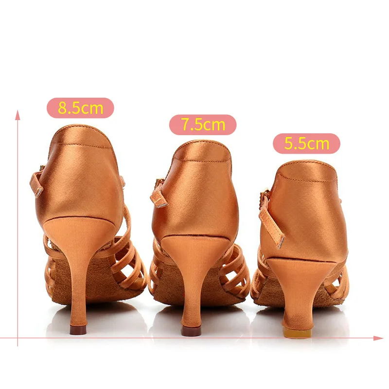 New Arrival Lady Rhinstone Buckle Latin Dance Shoes Women Soft Suede Sole Ballrom Tango Dancing Sandals 5.5cm/7.5cm/8.5cm Heels