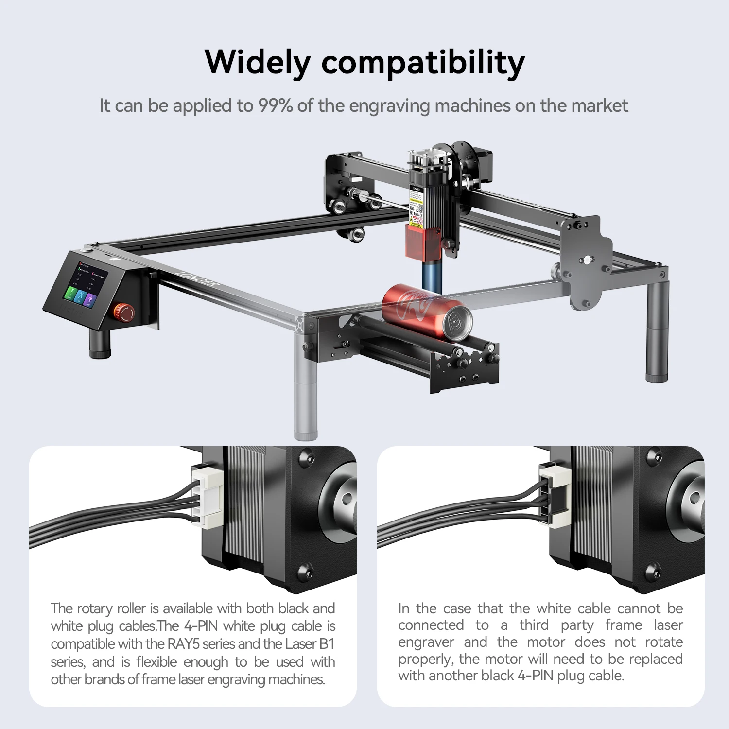 ロングレーザー彫刻機ロータリーローラー、Y軸レーザー彫刻機アタッチメント360 °   回転、他の彫刻機ブランドと互換性あり