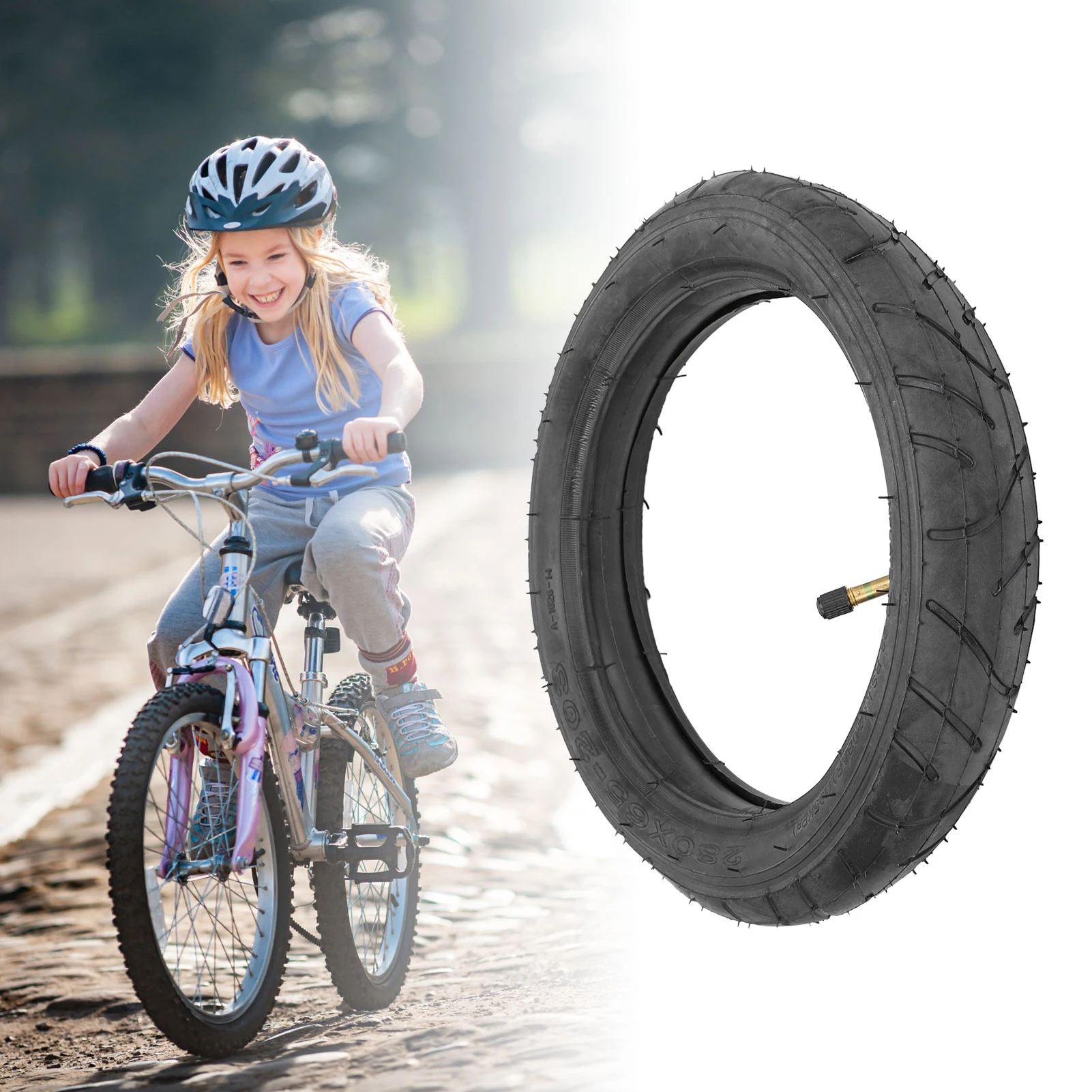 

Bike Tire with Tube, Kids Bike Tire Replacement with Inner Tube Inflatable for Baby Stroller 280X65‑203