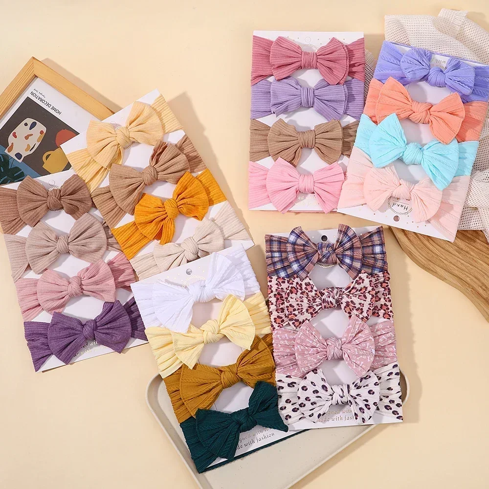 1Pcs Newborn Baby Bows Headband For Girls Elastic Knit Protect Turban Headwear Soft Children Kids Hair Accessories 58 Colors