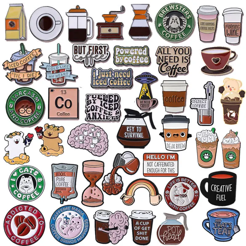coffee milk tea series Enamel Pin Funny Brooch Cartoons Badge for Bags Jeans Hoodies Denim Lapel Pin Jewelry Kids Best Gift