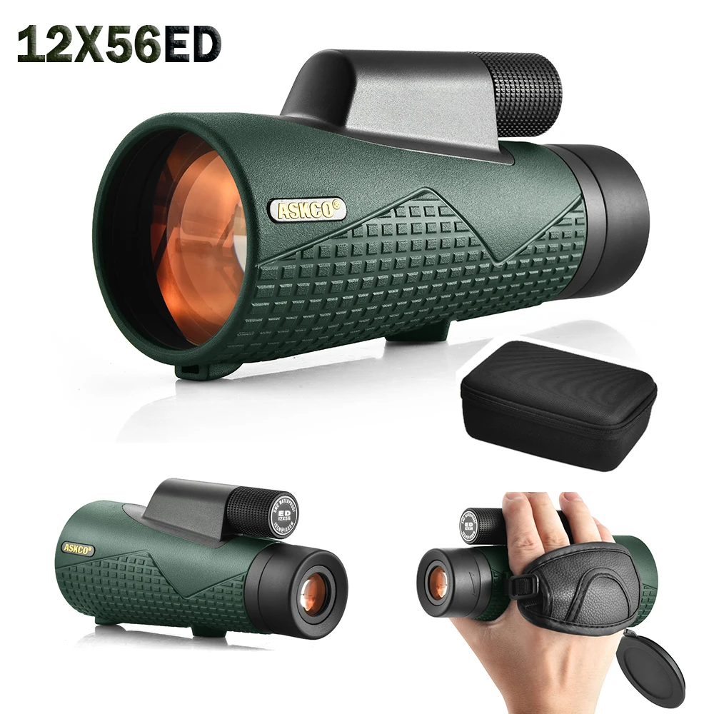

ED Glasses Monocular 12x56 High Power Monocular Telescope for Adults with Smartphone Adapter SMC Lens & BAK4 Prism for Hunting