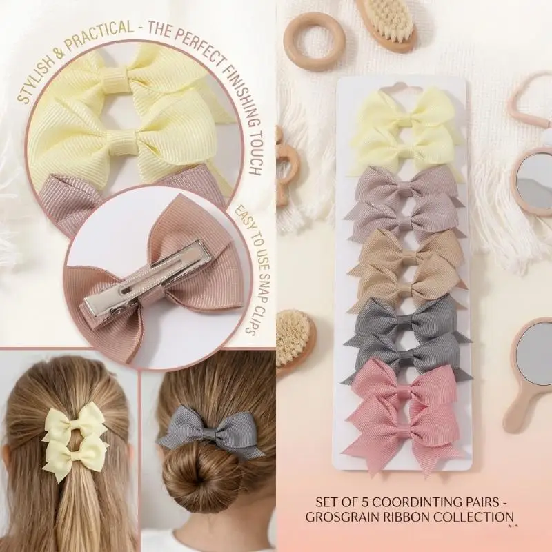 10Pcs Mini Bow Hair Clips Set Candy Color Ribbon Barrettes Cute Sweet Hairpins for Thin Hair Teen Girls