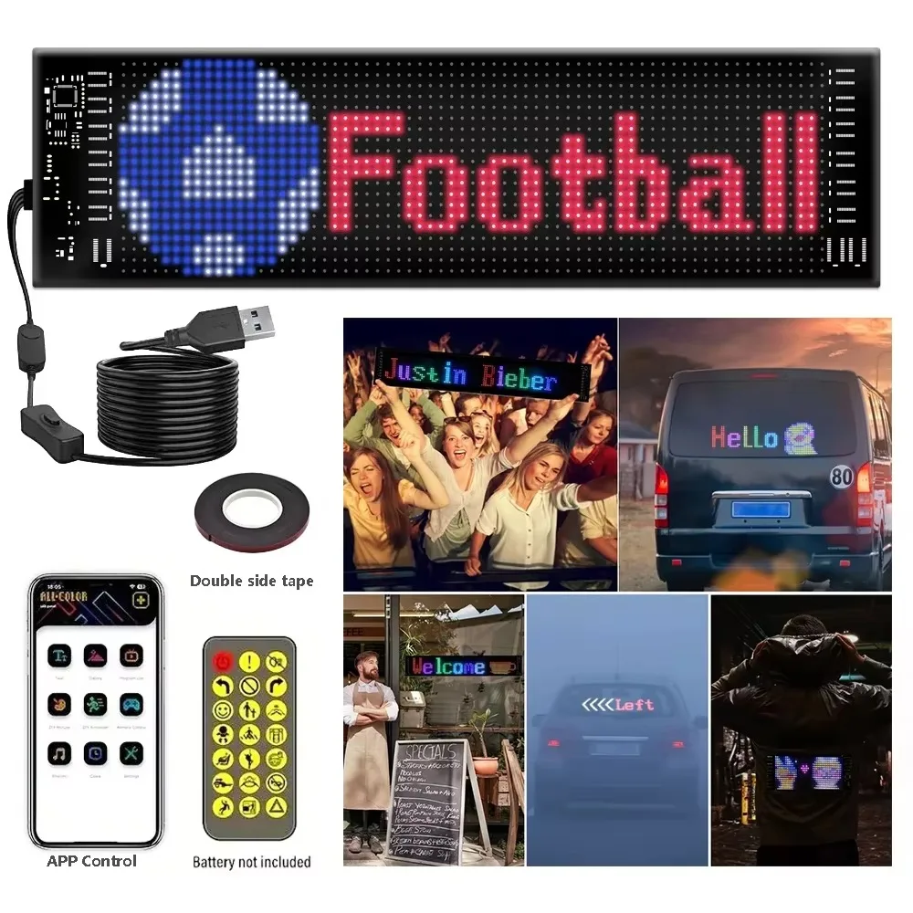 LED Flexible Advertising Screen Usb Ultra-Thin Full-Color Editable Portable Car Sticker With Remote Control Mobile App Control