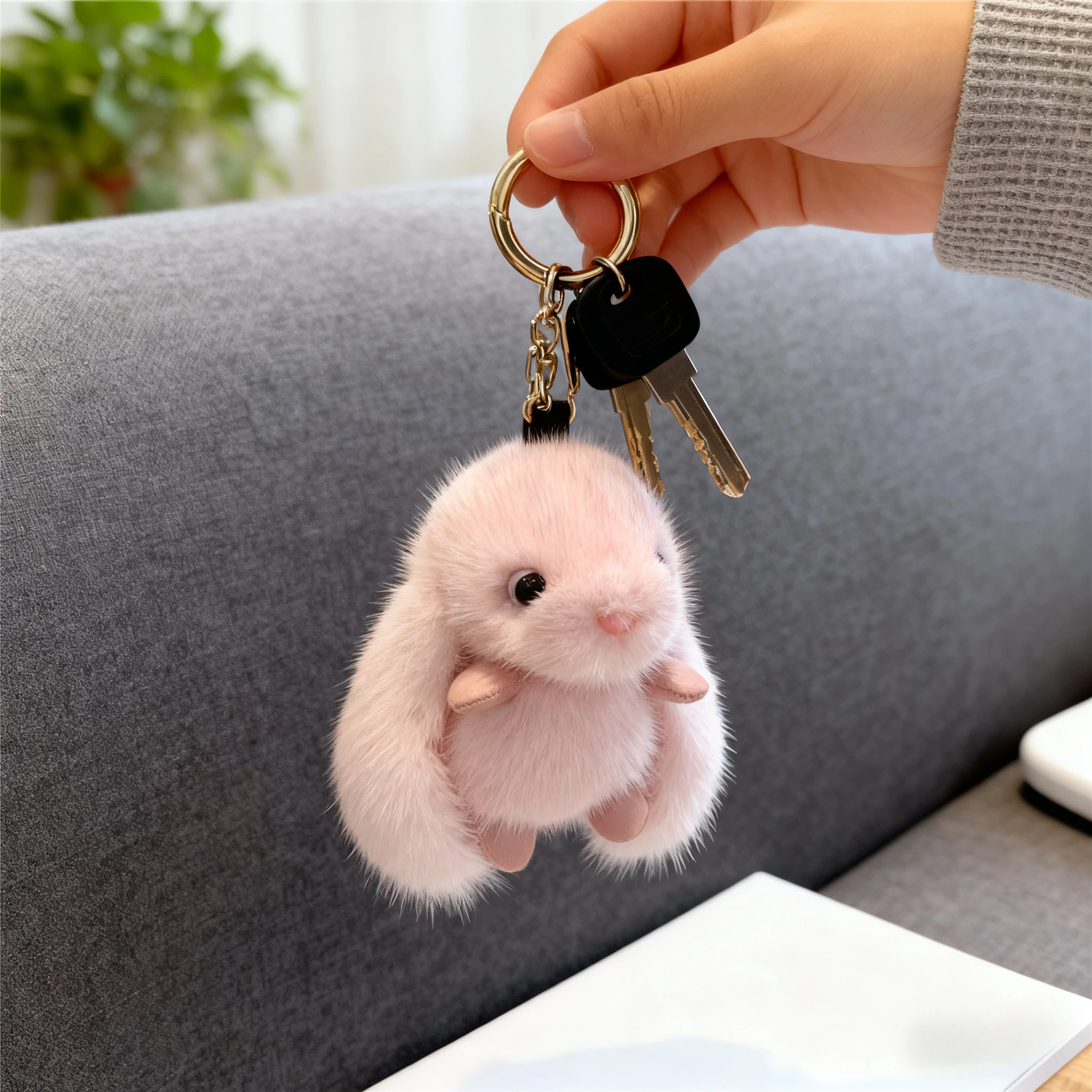 

Cute Rabbit Keychain Ring Fluffy Fur Pompon Bunny Trinket Key Chain Charm Key Ring On Bag Car Key Pendant Gift for Girl