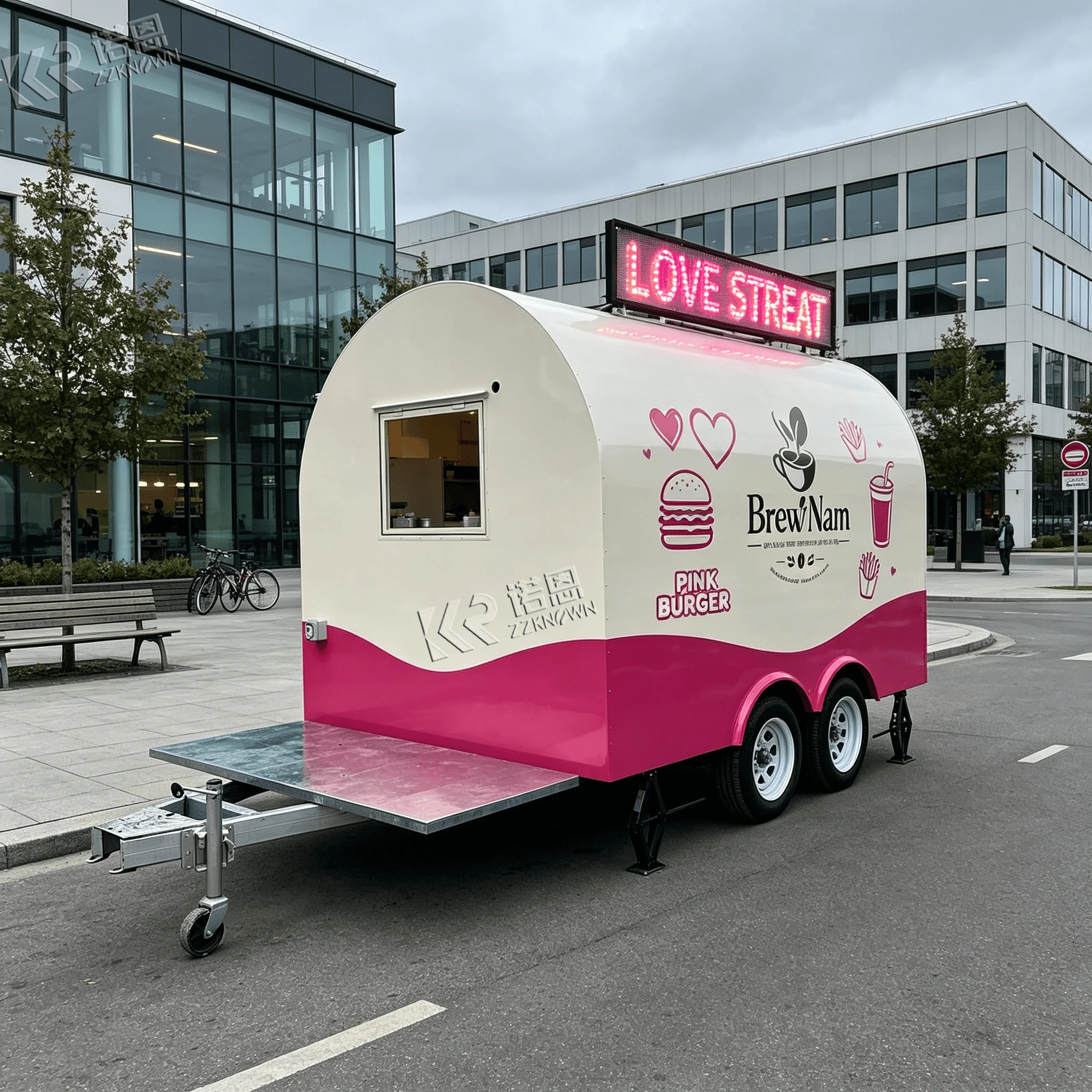 2.8m Curved Concession Food Truck and Food Trailer With Anti‑Slip Floor for Beach Side Outdoor Snack Retail Stall