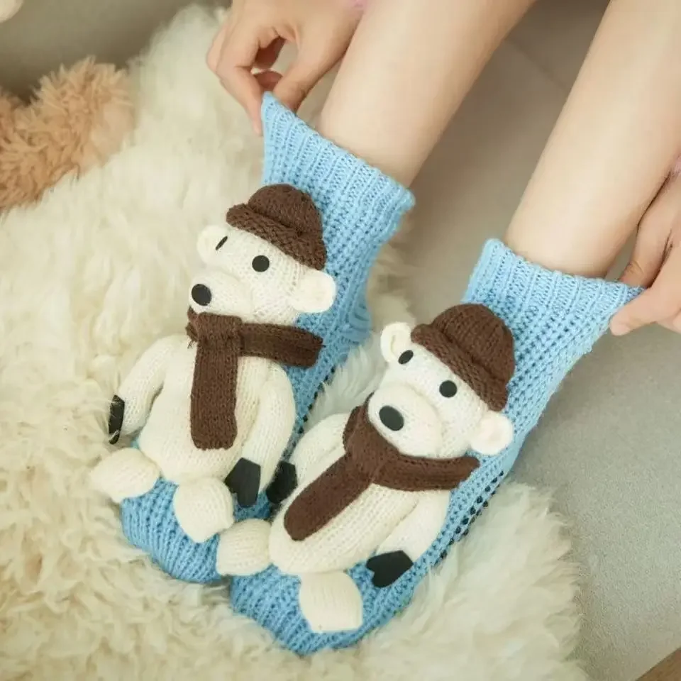 2026 جوارب صوفية جديدة مضادة للانزلاق على الأرض للكبار جوارب منزلية ثلاثية الأبعاد، جوارب دافئة سميكة داخلية، جوارب عيد الميلاد.