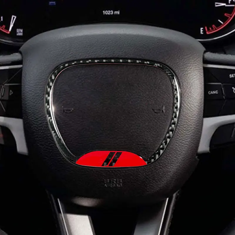 Car Interior Accessories Carbon Fiber Steering Wheel Center Ring Trim  Cover Sticker Decor For Dodge Challenger Charger Ram 1500