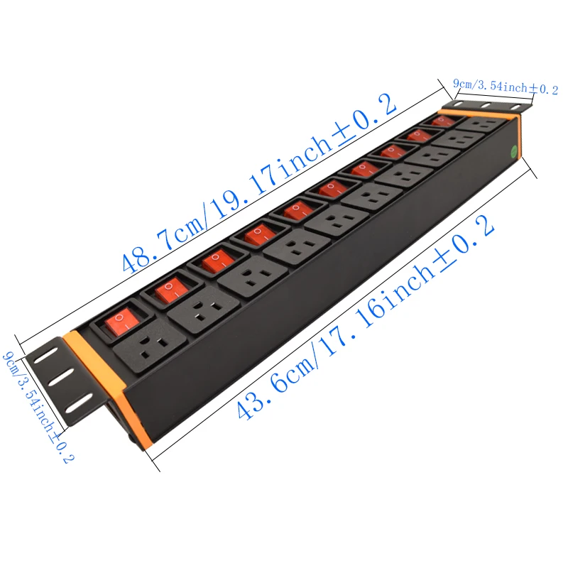 10 unit PDU Power Strip Network Cabinet US Sockets Outlet Independent switch control 16A aluminium alloy Sockets