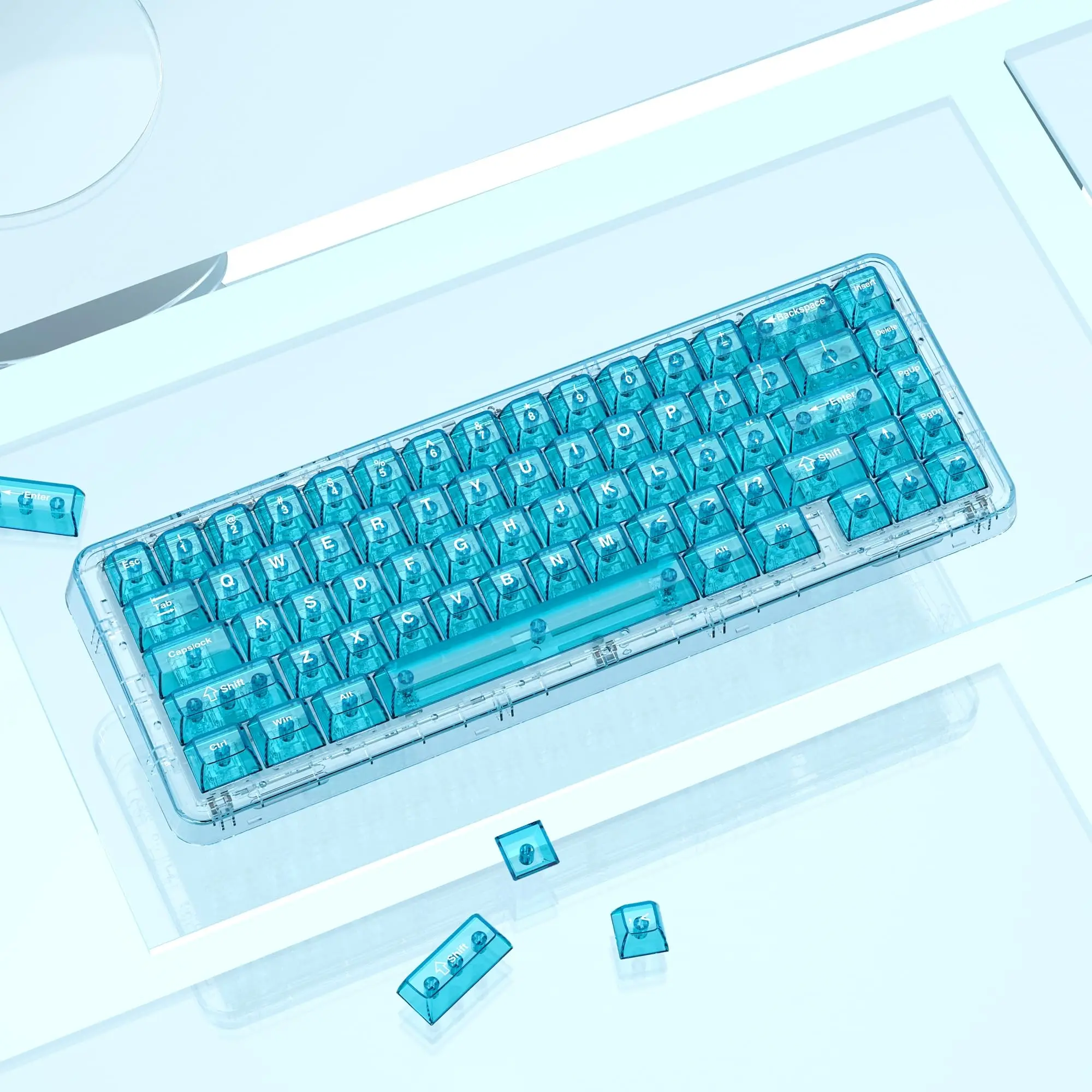132 Keys Cherry Profile Shine Through Keycaps Blue Transparent Clear Keycap Crystal Ceramic Key Cap Set for MX Switches Keyboard