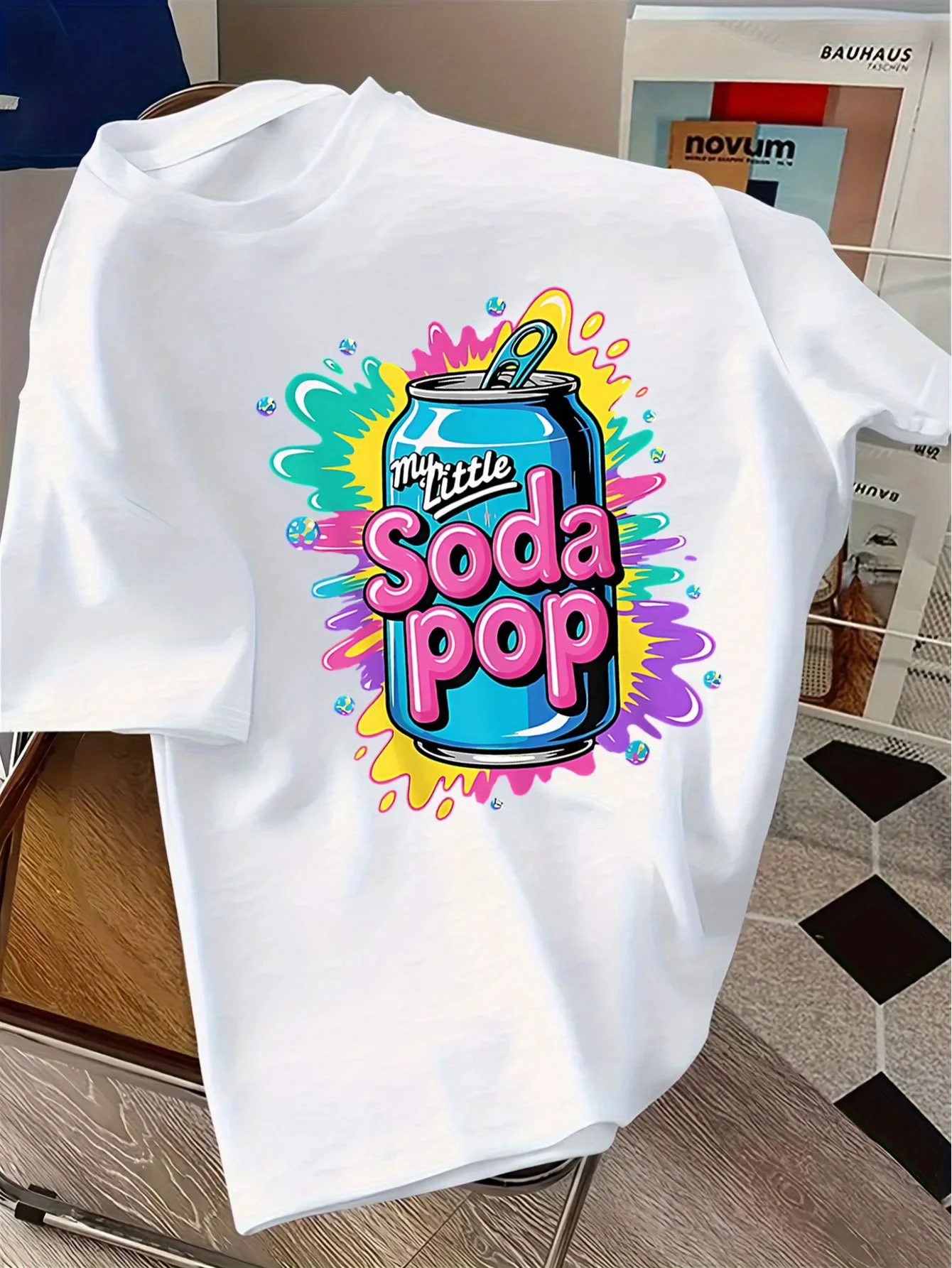 Summer Children's Round Neck Pure Cotton Short-sleeved Colorful Soda Water Bottle Print Casual T-shirt Girl Fashion Kids Clothes