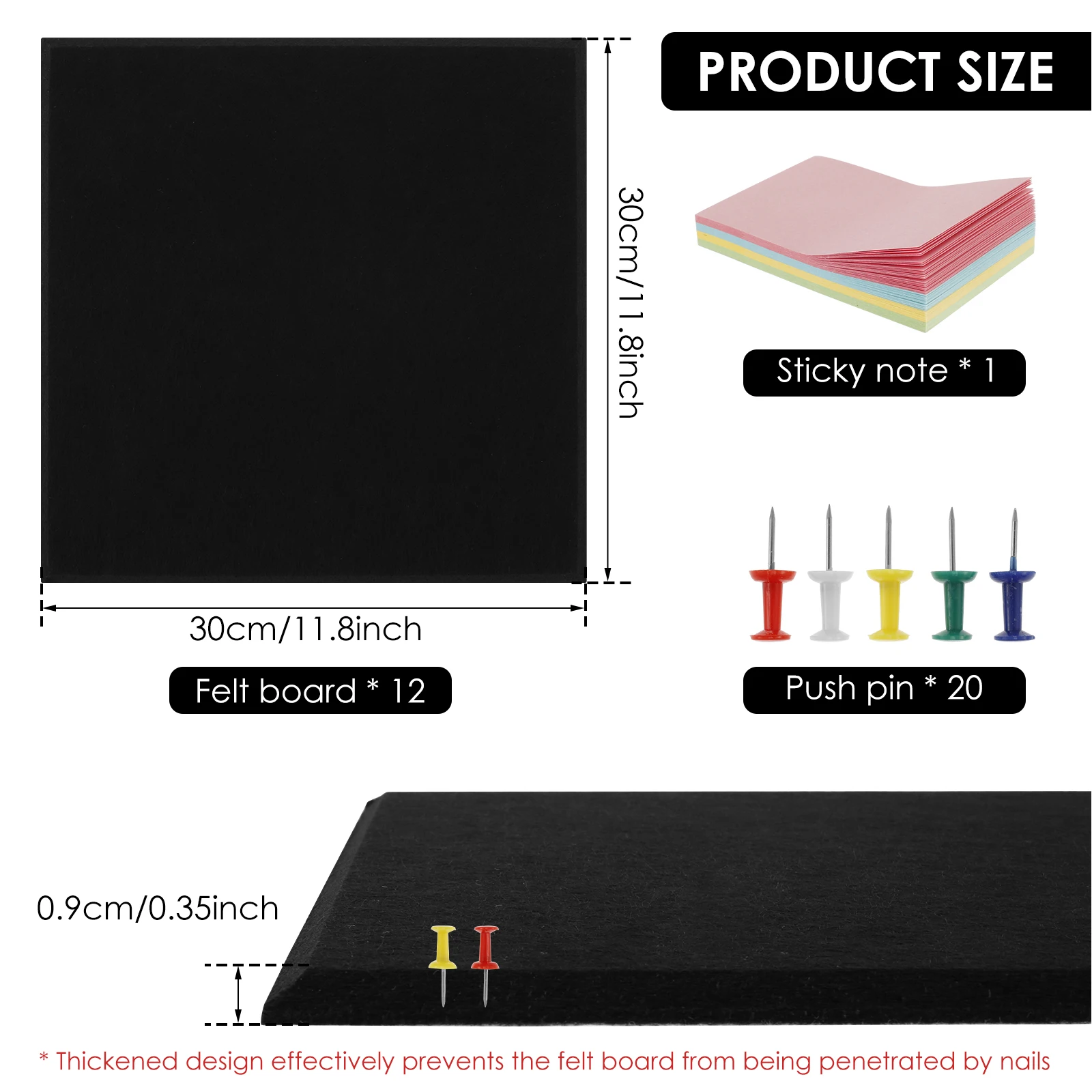 بلاط حائط من اللباد المضاد للانزلاق مع لوحة دبوس ، ملصق لاصق ، لوحة إعلانات المكتب ، لوحة صور منزلية ، بلاط عرض 30 × 30 ، 12 #5