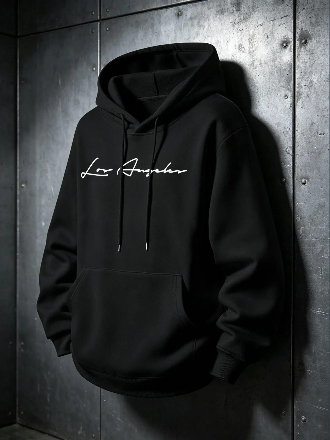 Men Minimalist Handwritten Signature Small Chest Print Hoodie Pullover Sweatshirt Casual Basic Streetwear Loose Fit Hooded Tops