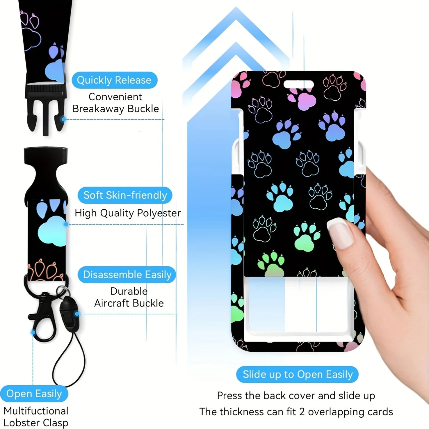 Hondenklauw-badgeclip met intrekbare haspel en afneembaar koord, intrekbare zware badgehaspel, ID-clip met afneembaar koord,