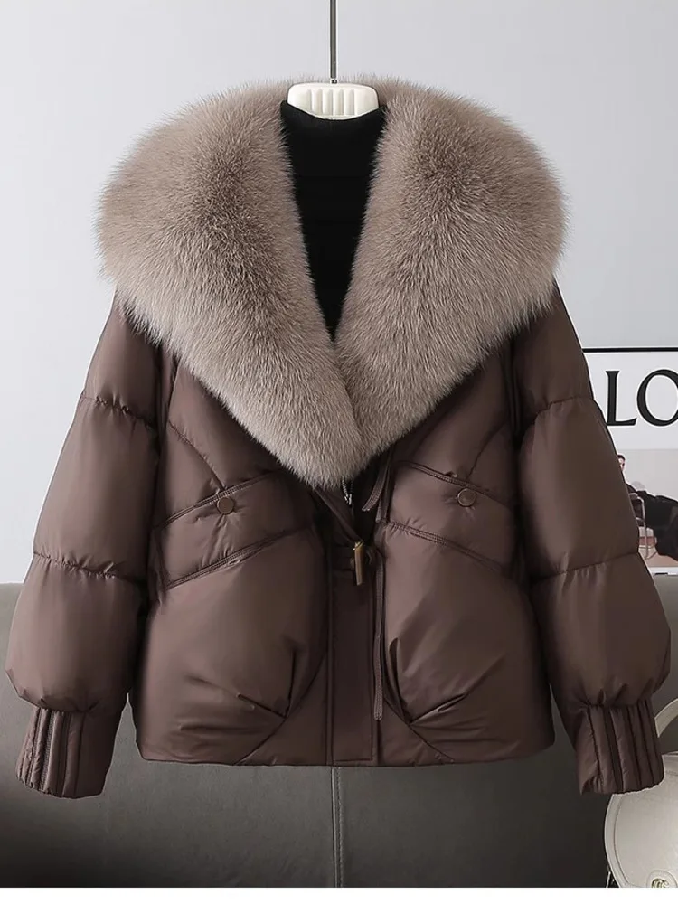 Moda jaqueta de inverno feminina 2025 novo coreano grande gola de pele grosso chique jaqueta de algodão parkas feminino casaco curto fino quente outerwear