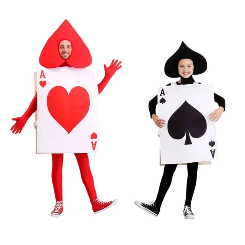 

Halloween Funny Playing Cards Cosplay Costume Red Black Heart A Suit for Adults Boys Girls Stage Performance Roleplay Outfit