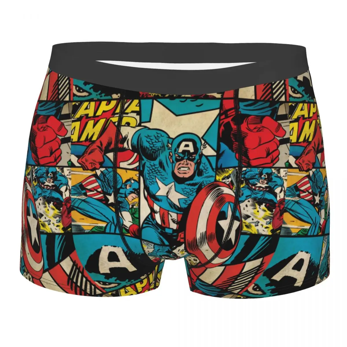 Men Captain America Boxer Briefs Shorts Panties Polyester Underwear Male Printed S-XXL Underpants