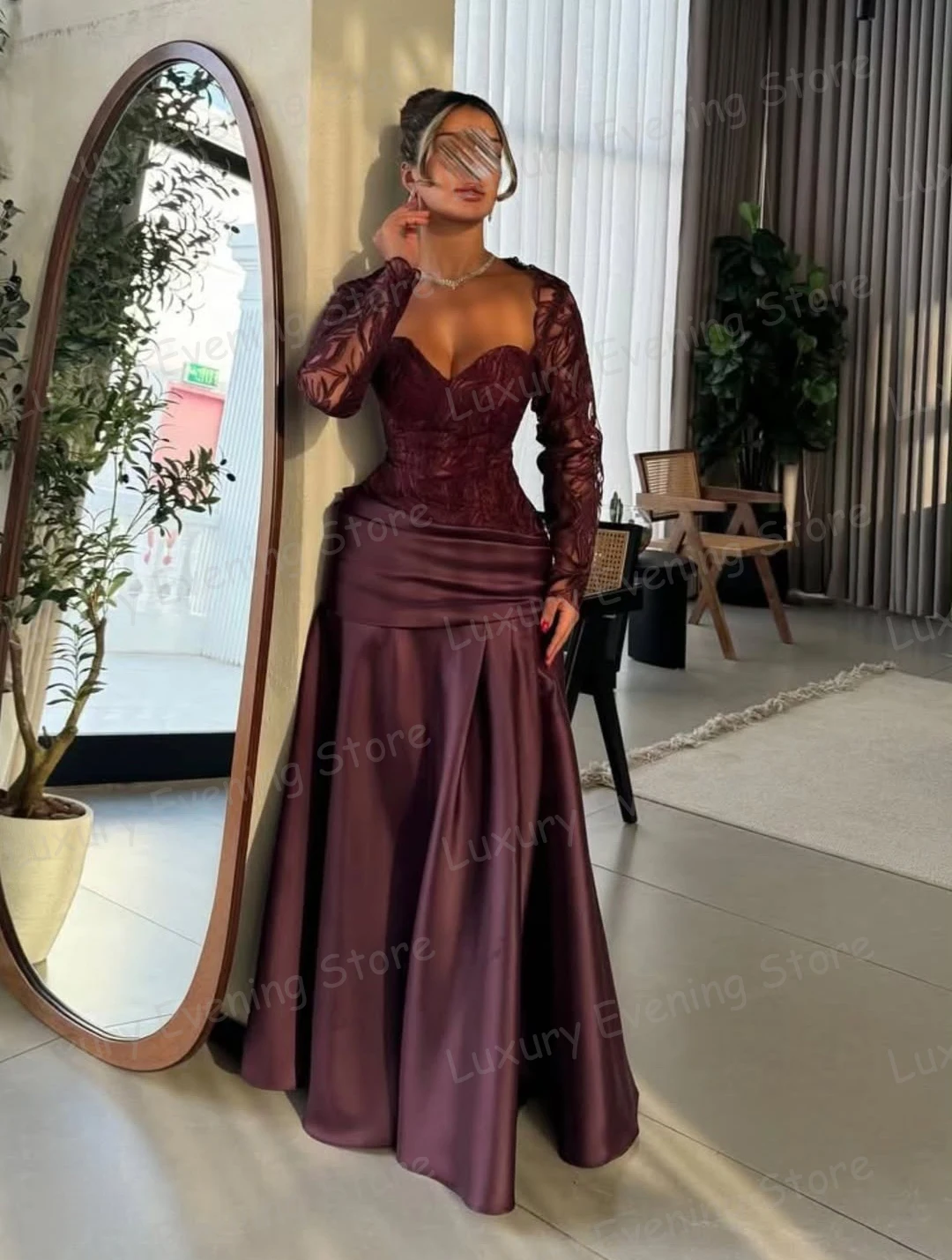 

Charming Mermaid Evening Dresses Woman's Appliques Lace Long Sleeve Sequined Prom Gowns Vestidos De Novia Customized Fashion