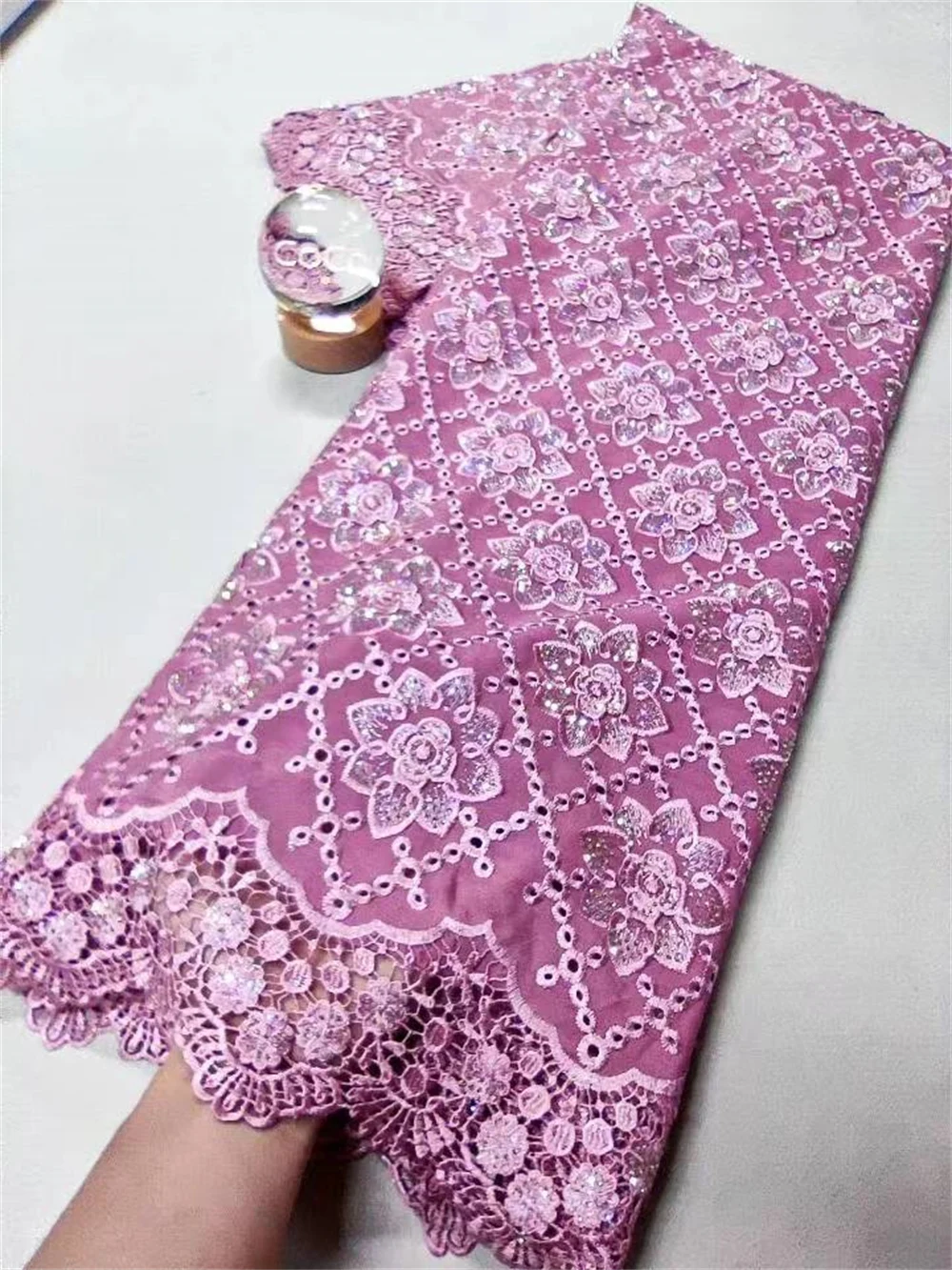 قماش دانتيل أفريقي 2025 جودة عالية، أقمشة قطنية بالمتر، تطريز، كتان، فستان زفاف، أزرق، تول، تصميم، قماش، 5 ياردات #3