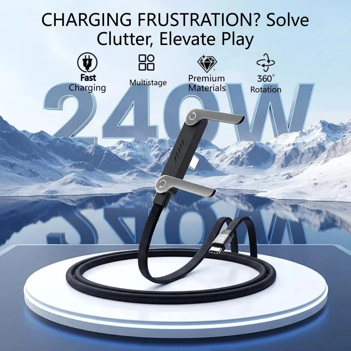 240W Fast Charging Type-C to Type-C Cable with Elbow Foldable Stand Phone Holder for iPhone 17/16/15 Samsung Charger Data Cable