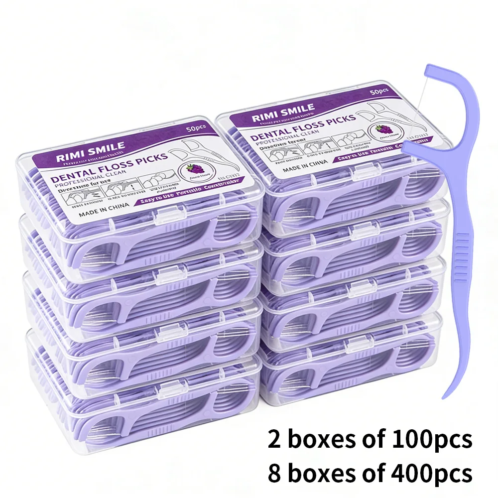 

2 boxes of 100pcs/8 boxes of 400pcs - ultra-fine disposable dental floss sticks - smooth and fine tooth core wire, teeth cleanin