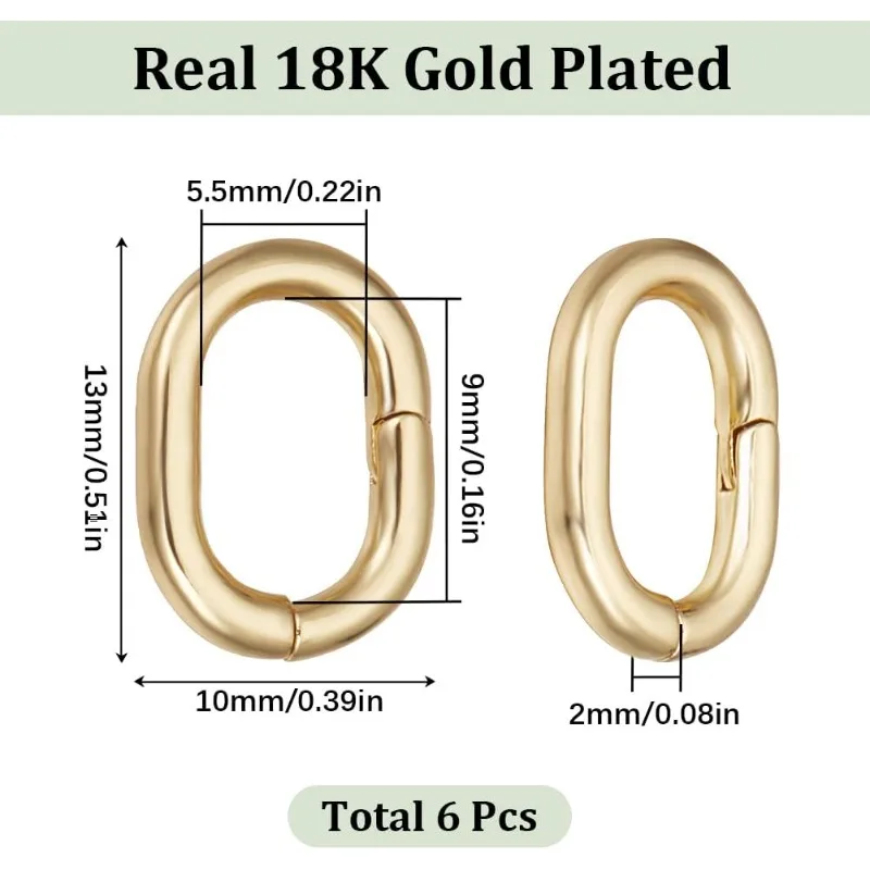 1 Box 6Pcs 18K Gold Plated Trigger Spring O Rings 0.5 Inch Small Oval Spring O Ring Gate Rings Purse Hardware Keyring Clasps