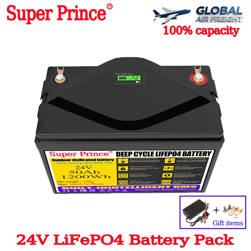 

Outdoor batteries 24V 50ah LiFePO4 Battery Lithium Iron Phosphate for boat inverter Car lighter Batteries 29.2V 5A Charger