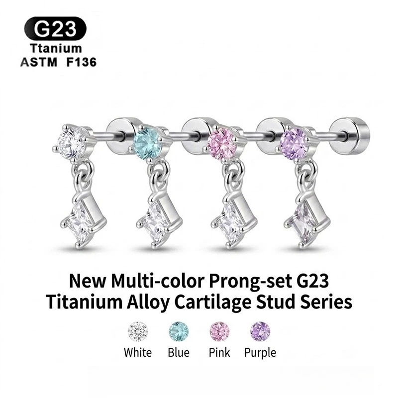 G23 Gemstone Earring Radiant Geometric Gemstone Design Sparkling Stud Women Adult Sophisticated Beautiful Pendant Earrings