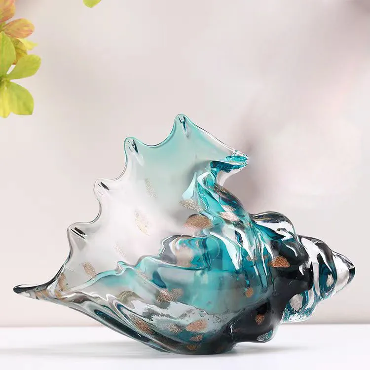 Glass Seashell Conch Figurine Crystal Conch Sculpture Fish Tanke Table Decor Hand Blown Craft