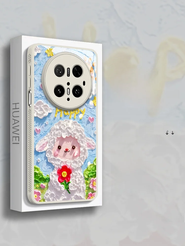 

Qiaobaiyao Mate70Pro Phone Case Cartoon Sheep Full Cover Liquid Glass Shockproof Eco-Friendly Simple Design Premium Fe...