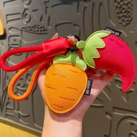 LLavero creativo de dibujos animados de verduras, berenjena, zanahoria, bolso de cuero PU, colgante, cuerda trenzada, regalos de cumpleaños, llavero de coche para niña/niño