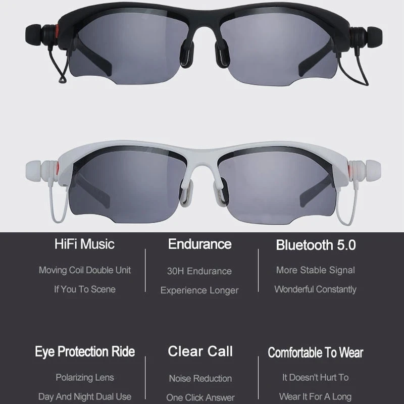 Cheap Smart Bluetooth 5.0 Sunglasses Polarized Men Women Sports Outdoor Sun Glasses With In-Ear BT Earphones Headphones