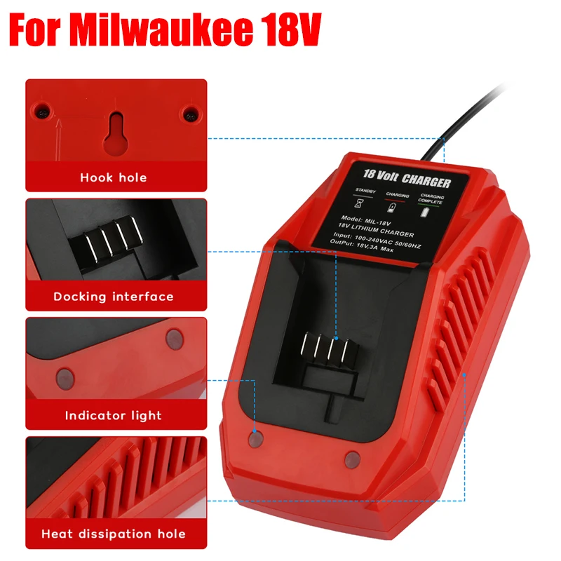 

Lithium Battery Charger Portable Rapid Charging Station Compatible with For Milwaukee 18V Lithium Batteries Replacement Charger