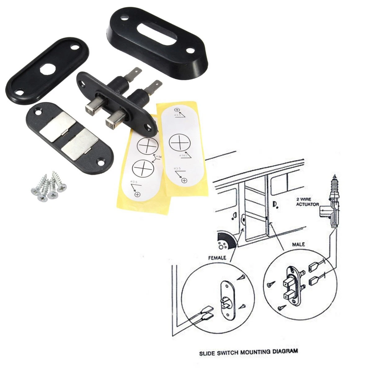 Interruptor de contacto de puerta corredera negra para coche, alarma de furgoneta, bloqueo centralizado para VW T4 FORD