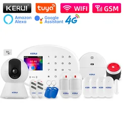 KERUI Alarm System 4G/2G WiFi GSM Home Alarms Kit Motion Detector Door Sensor Tuya Smart APP Remote Control Security Protection