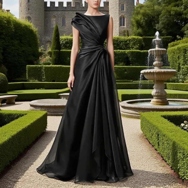 

Elegant Sleeveless Evening Gown with Asymmetric Ruffle Floor - Length Formal Evening Dresses Birthday Party Prom Gowns