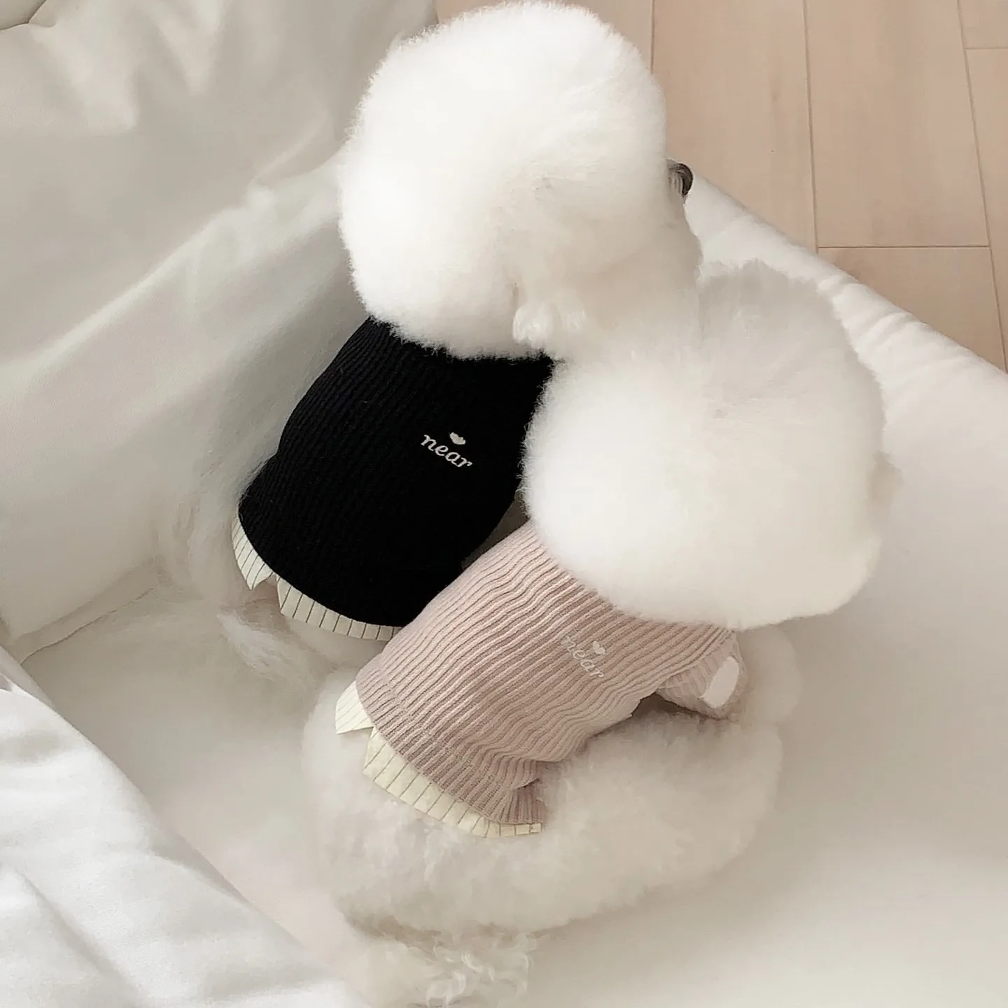 Bichon Frise Knitted Vest Autumn Pet Warmth Clothes Teddy Patchwork Embroidered Faux Two-Piece Bottoming Shirt
