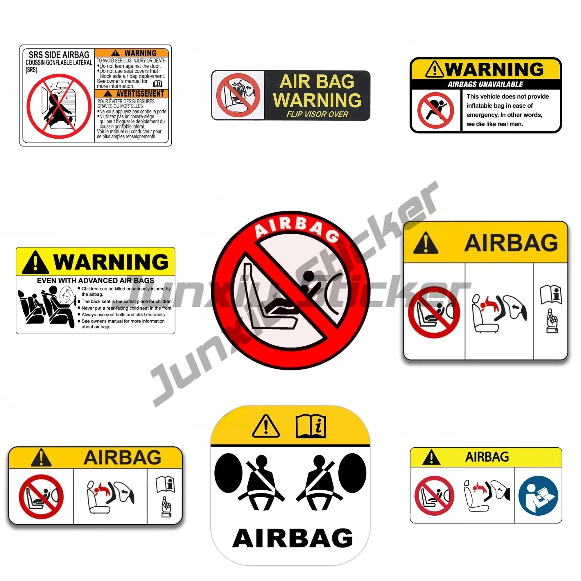 

For Airbag Warning Car Stickers Vinyl Caravan Personality Decal RV JDM VAN Graffiti Cartoon Waterproof Decor