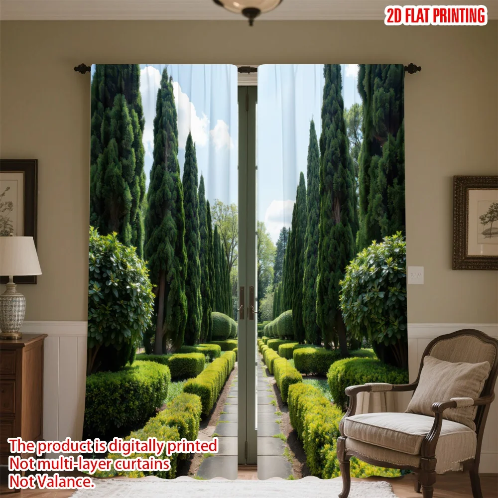 

2D flat printing 2pcs Curtain Pathway Between Tall Trees Digital Printed Polyester Drapes Seasonal Party & Holiday Decor Perfect