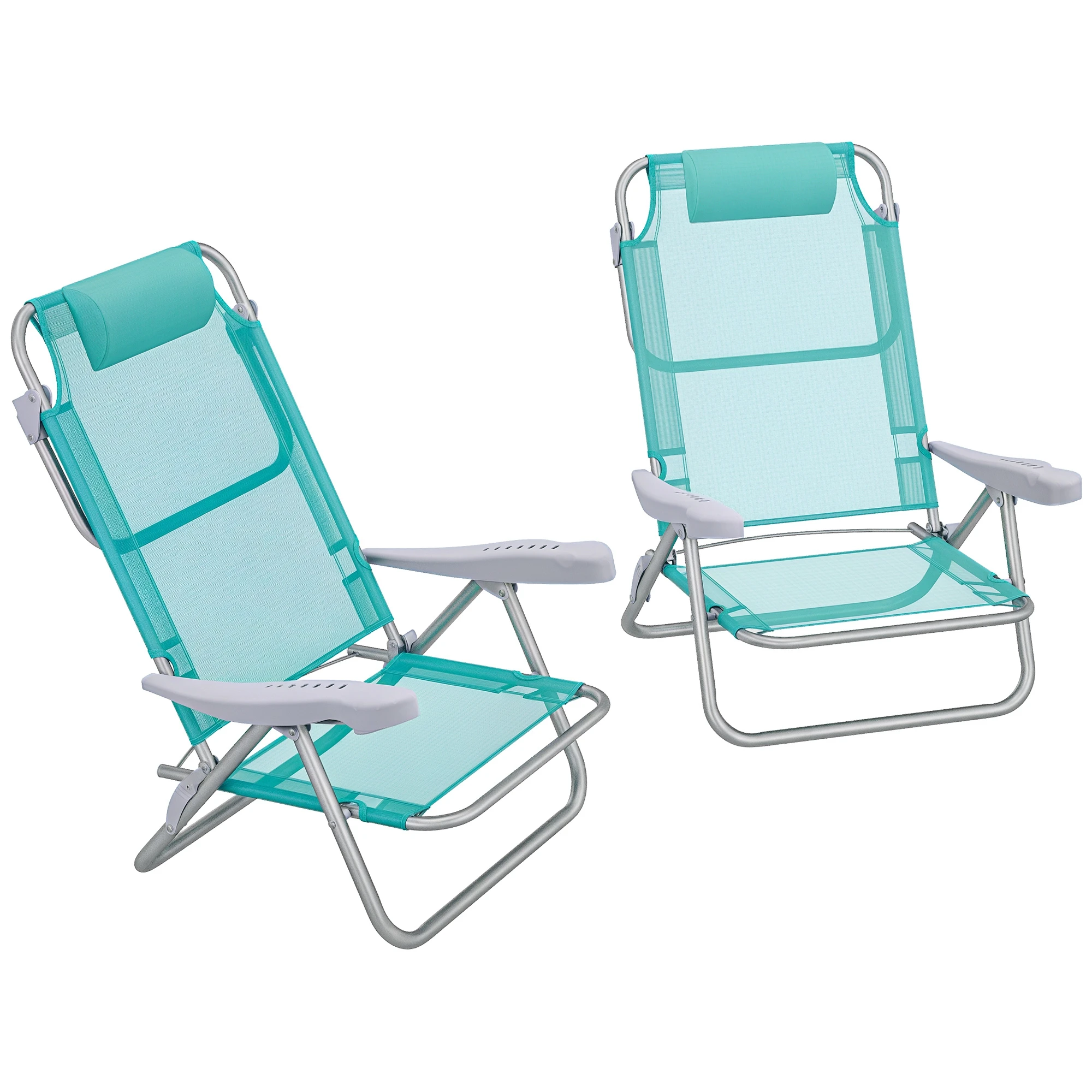 Outsunny Lot de 2 chaises de jardin pliantes chaise de pêche portable chaise de camping appui-tête dossier inclinable à 6