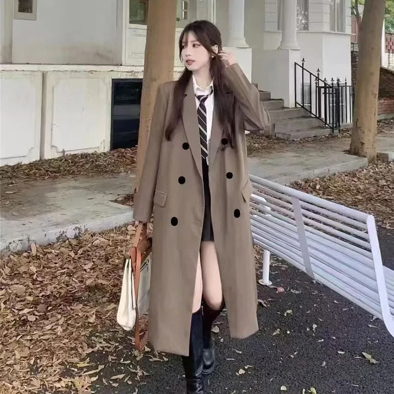 2025 elegante trench feminino moda coreana solto casacos casuais mulher doce botão sólido retalhos jaqueta feminina