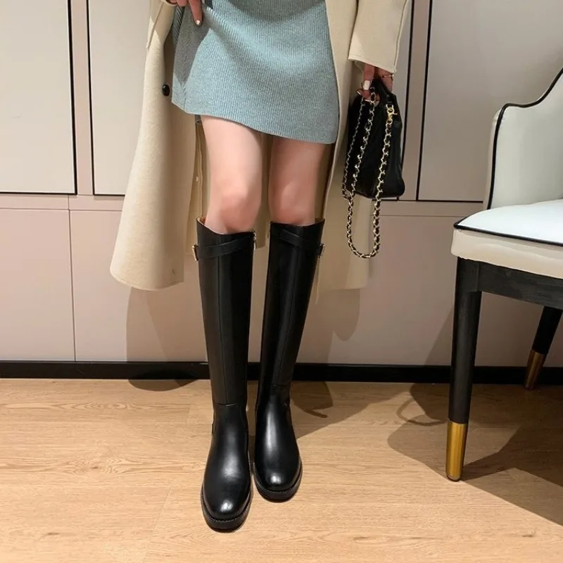 Footwear Black Elegant With Low Heels Shoes For Woman Long Brown Women\'s Boots Winter Knee High Shaft Stylish Lastest Price Goth