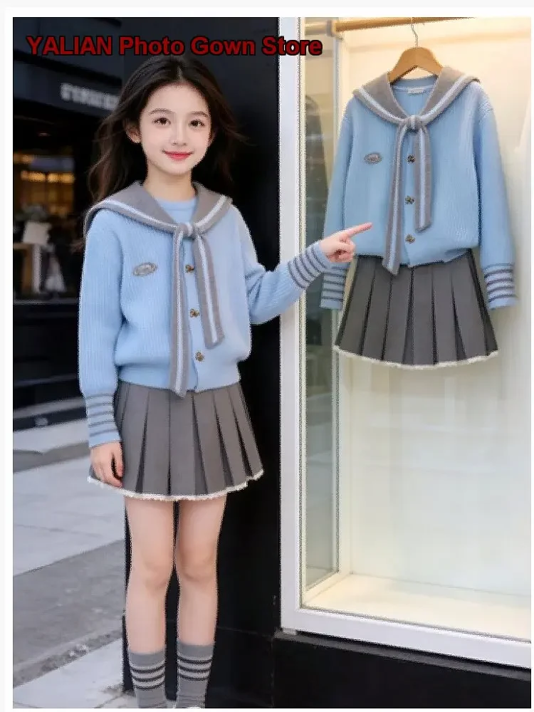 Girls Stylish Spring Autumn Style Knit Two-Piece Set
