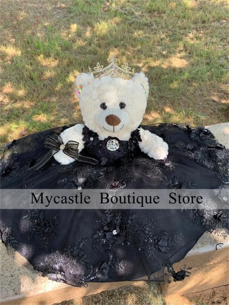 

Luxury Black Tulle Special Link For Personalized Quinceanera Teddy Bear Dress Beading Crystals Floral Appliques