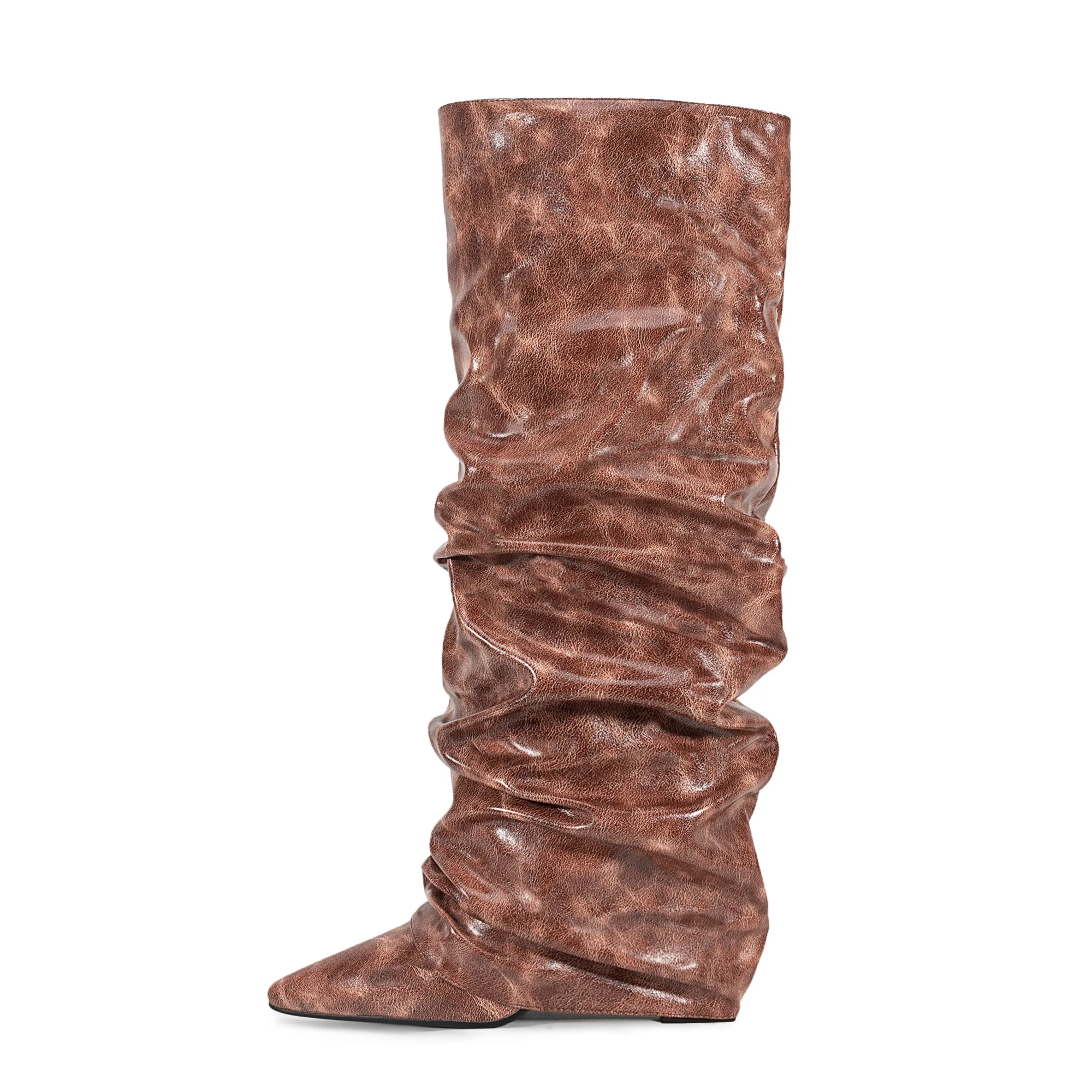 Arden Furtado spring Microfiber Mixed Colors Pleated Knee-high boots Peep toe slip-on Chunky heel Modern boots extra-large size