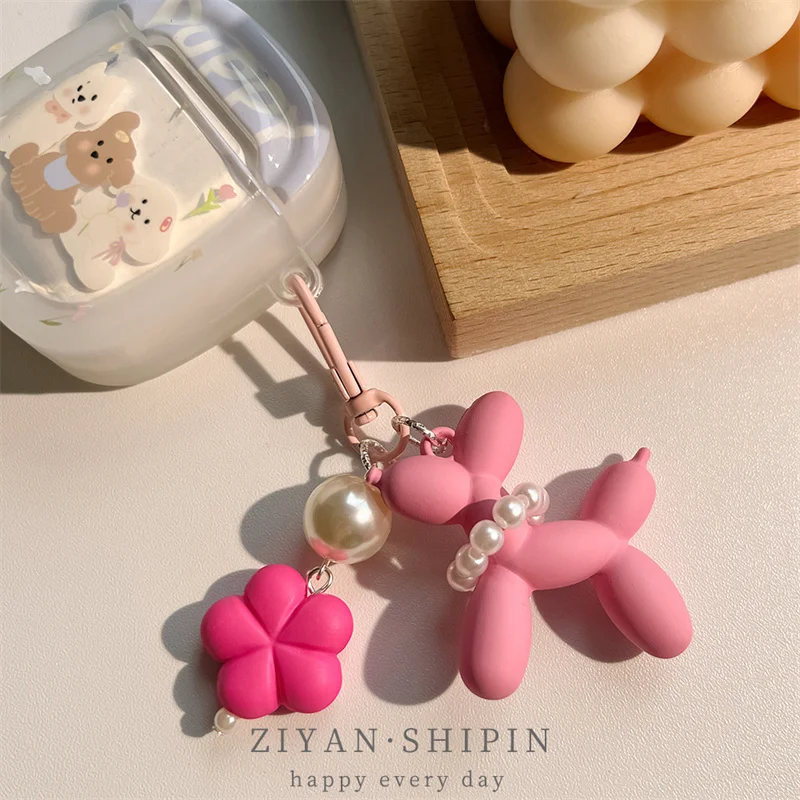 Cute Colorful Balloon Dog Floral Keychain Pendant Art Cartoon Dog Keychain Lovely Accessory Jewelry Gift For Unisex Bag Pendant