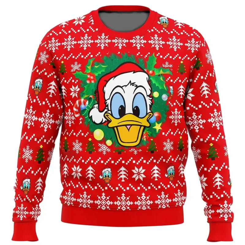 New Autumn and Winter 3D Printing Donald Duck  Pullover Men's and Women's Outdoor Mickey Mouse Party Costumes Ugly Christmas